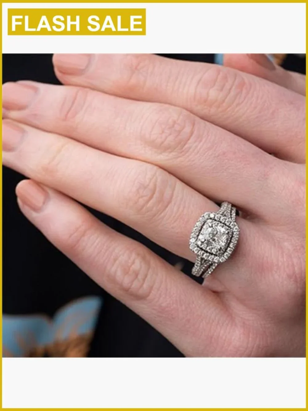 Sterling Silver Diamond Ring Set 3PCS Square Cut CZ Eternity Band